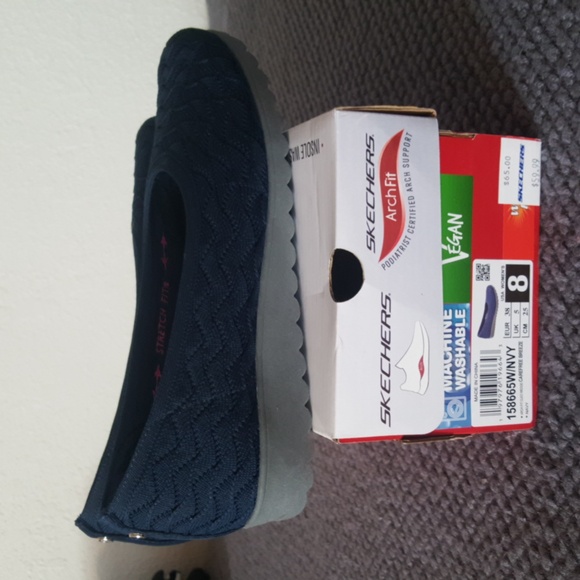 Skechers Navy Arch Fit Vegan Machine Washable Shoes - Picture 5 of 7